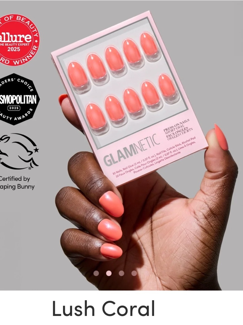 GLAMNETIC Lush Coral Press-On Nails – Short Oval